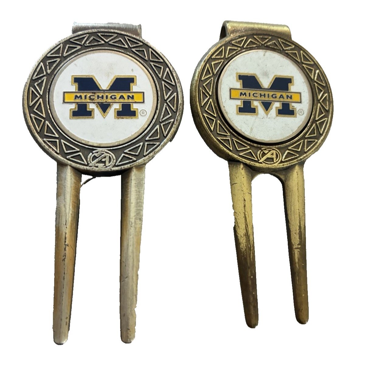 Vintage Michigan Wolverines Brass Golf Divot Tool And Ball Marker Set Of 2
